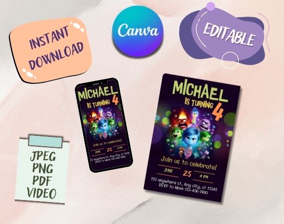 Inside Out 2 Birthday Invitation | Canva Template | Phone Video